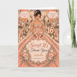 Peach Pink Sweet 16 Celebration Thank You Card