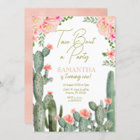 Peach Pink Taco Cactus Birthday Invitation