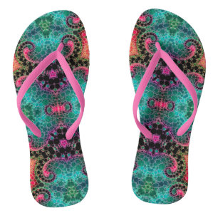 Peach Pink Turquoise Abstract Flip Flops