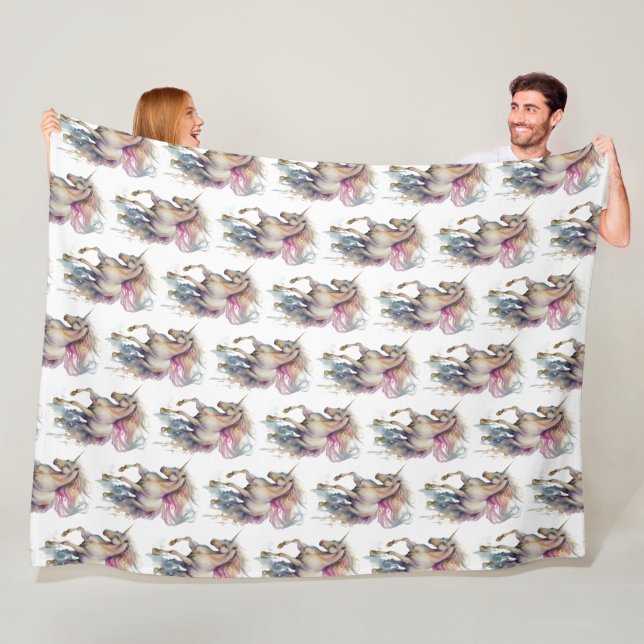 Peach Pink Unicorn Dream  Fleece Blanket (In Situ)