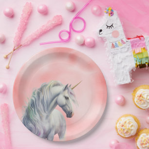 Peach Pink Unicorn Dream Paper Plate