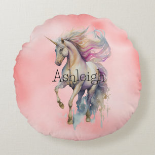 Peach Pink Unicorn Dream  Round Cushion