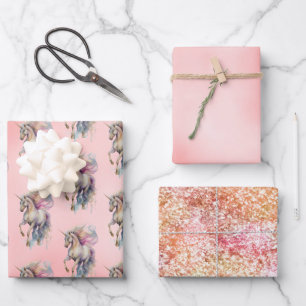 Peach Pink Unicorn Dream Wrapping Paper Sheet