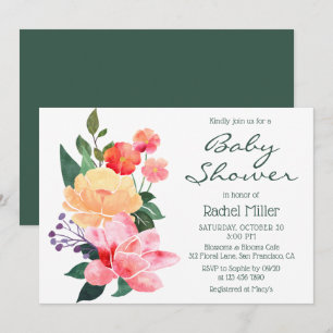 Peach Pink Watercolor Baby Shower Invitation