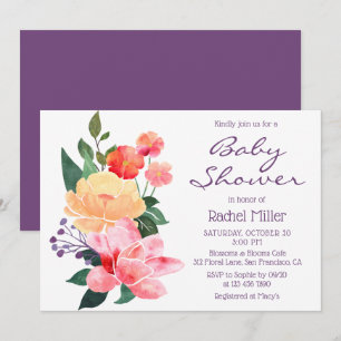Peach Pink Watercolor Floral Baby Shower Invitation