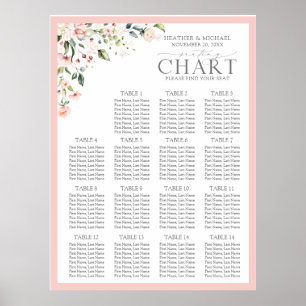 Peach Pink Watercolor Floral Reception Seating Poster