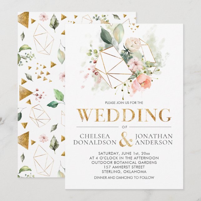 Peach Pink Watercolor Floral Terrarium Wedding Invitation (Front/Back)