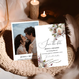 Peach Pink watercolor floral wedding photo Save The Date