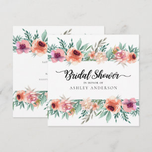 Peach Pink Watercolor Flowers Modern Bridal Shower Invitation
