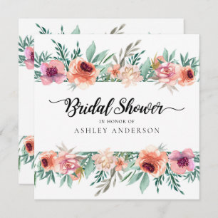 Peach Pink Watercolor Flowers Modern Bridal Shower Invitation