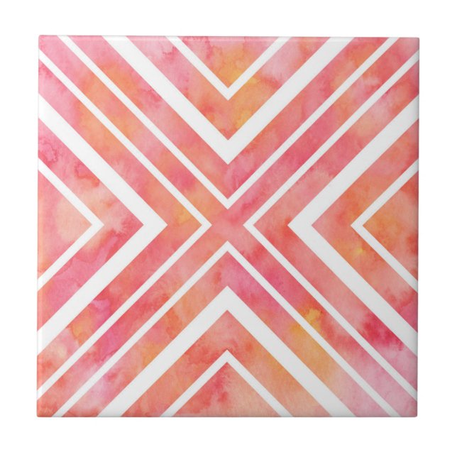 Peach Pink Watercolor Geometric Tile (Front)