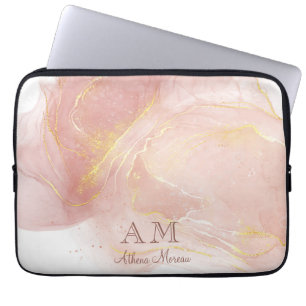 Peach Pink Watercolor Ink Customisable Laptop Sleeve