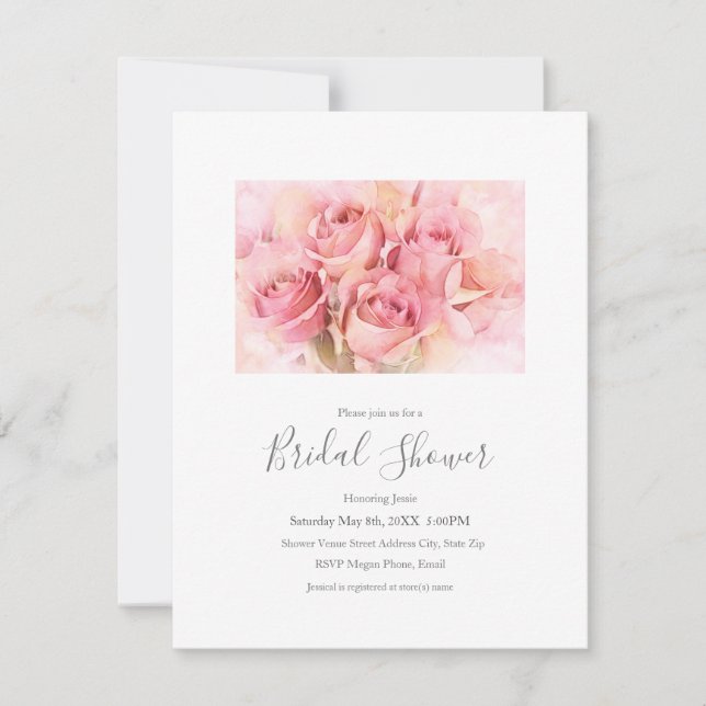 Peach Pink Watercolor Roses Invitation (Front)