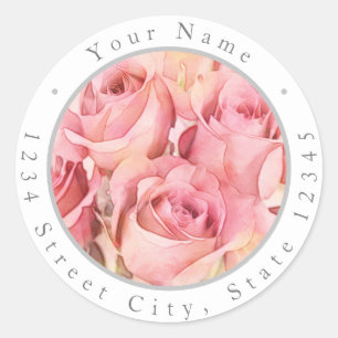 Peach Pink Watercolor Roses Labels