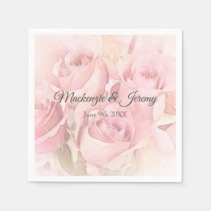 Peach Pink Watercolor Roses  Napkin