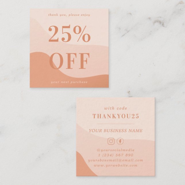 Peach Pink Waves Bold Typography Small Business Discount Card (Front/Back)