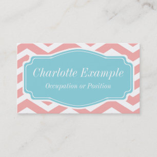 Peach Pink White Blue Chevron Personal Business Card