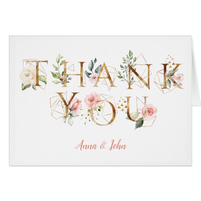 Peach Pink White Floral Alphabet Wedding Thank You (Front Horizontal)