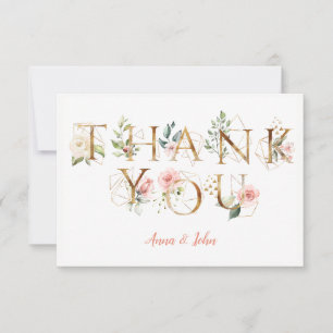 Peach Pink White Floral Alphabet Wedding Thank You Card