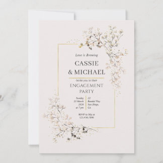Peach Pink Wildflower and Gold Engagement Party Invitation