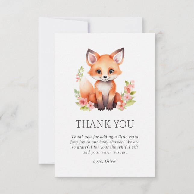 Peach Pink Woodland Fox Baby Shower Thank You Card (Front)