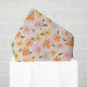 Peach Pink Yellow Blue Flowers Birthday Tissue Paper
