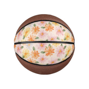 Peach Pink Yellow Blue Flowers Mini Basketball