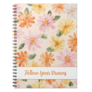 Peach Pink Yellow Blue Flowers  Notebook