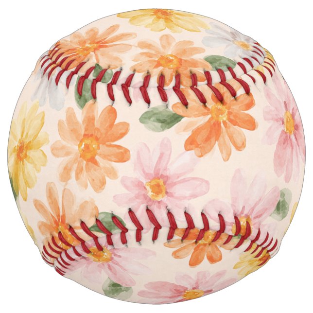 Peach Pink Yellow Blue Flowers  Softball (Front)