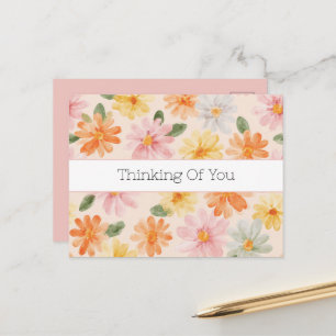 Peach Pink Yellow Blue Flowers Thinking of You Postcard
