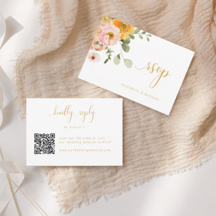 Peach Pink Yellow Garden Bouquet Wedding RSVP Card