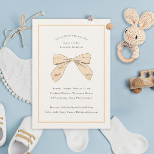 Peach Plaid Bow Elegant Baby Shower Invitation