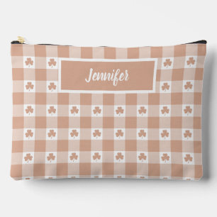 Peach Plaid Shamrock Clover Retro Color Accessory Pouch