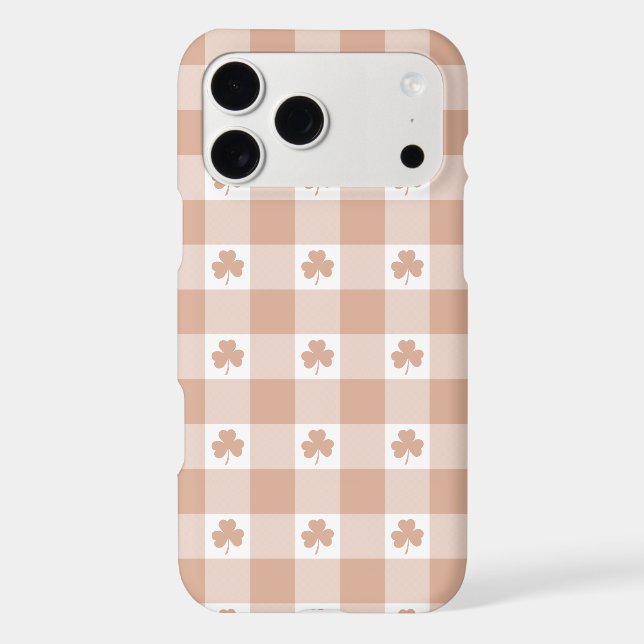 Peach Plaid Shamrock Clover Retro iPhone Case (Back)