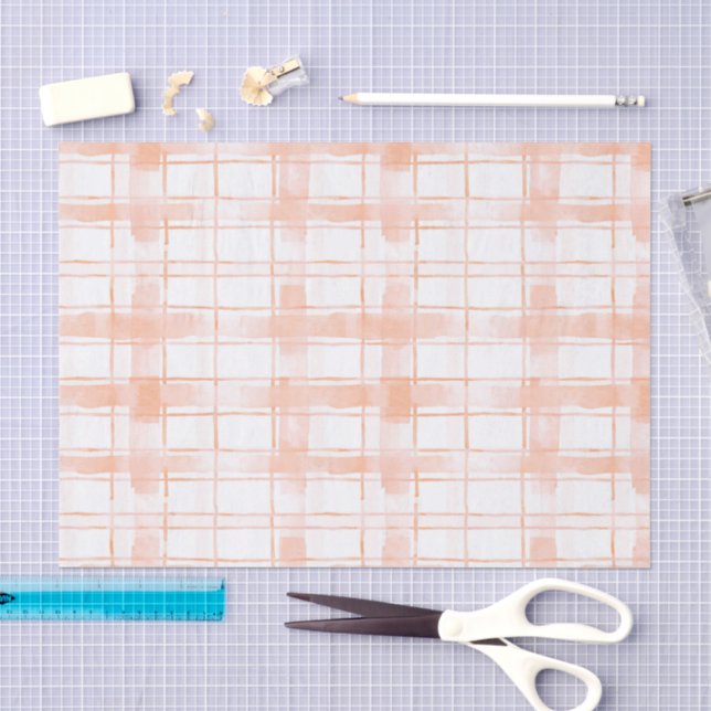 Peach Plaid Stripes Birthday Tissue Paper (Craft)