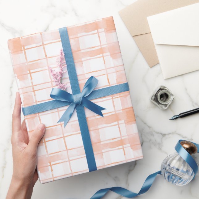 Peach Plaid Stripes Birthday Wrapping Paper (Gifting)