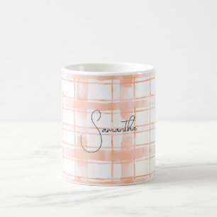 Peach Plaid Stripes Coffee Mug