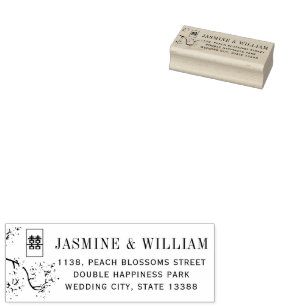 Peach/Plum Blossoms Double Happiness Asian Wedding Rubber Stamp