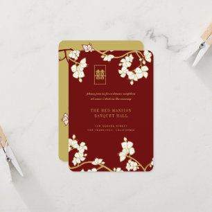 Peach/Plum Blossoms Double Happiness Red Reception Invitation