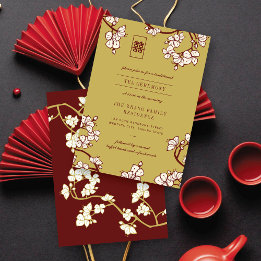 Peach/Plum Blossoms Double Xi Chinese Tea Ceremony Enclosure Card