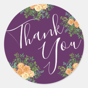 Peach & Plum Purple Peony & Rose Floral Wedding Classic Round Sticker