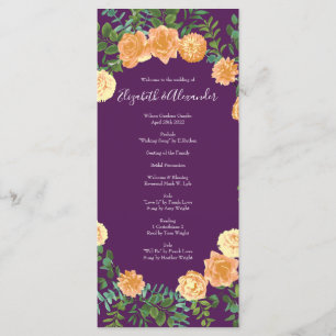 Peach Plum Purple Peony Rose Wedding Programs Menu