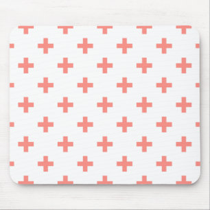 Peach polka crosses on white mouse mat