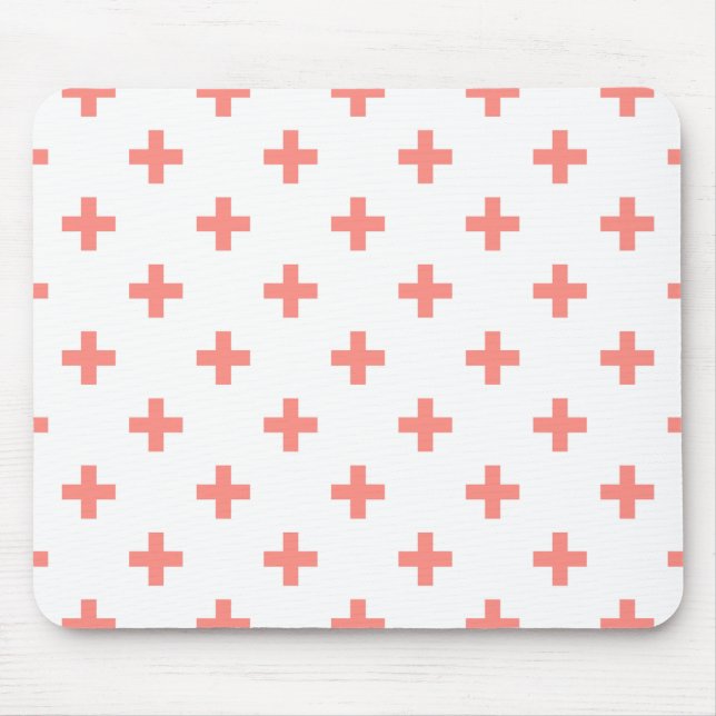 Peach polka crosses on white mouse mat (Front)