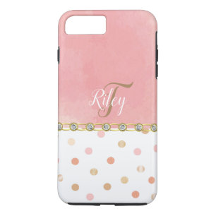 Peach Polka Dot Rhinestone Glitzy Pretty Fun iPhone 8 Plus/7 Plus Case
