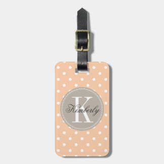 Peach Polka Dot with Taupe Monogram Luggage Tag