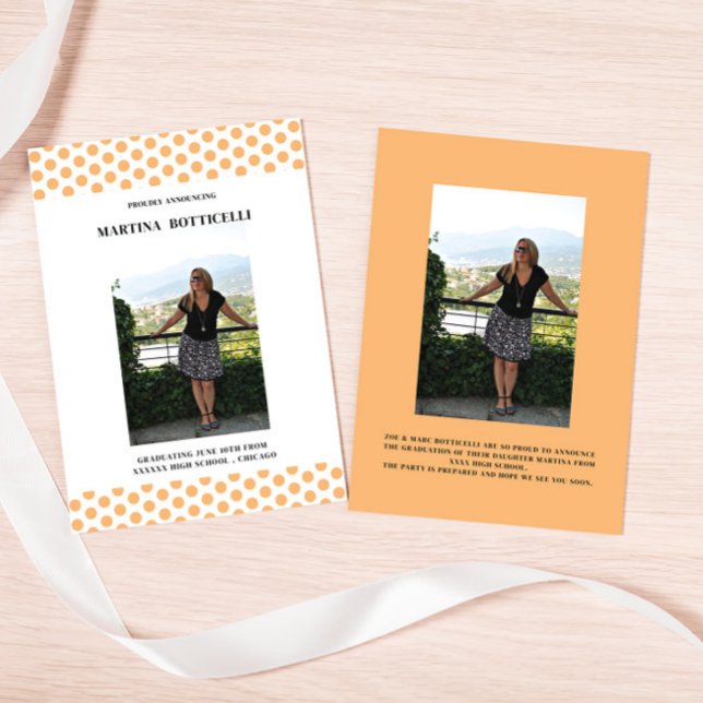 Peach Polka Dots Photo Graduation Announcement (Creator Uploaded)