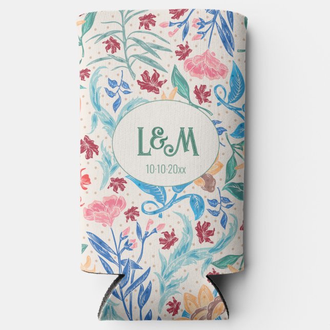 Peach Polka Pattern Monogram Seltzer Can Cooler (Front)