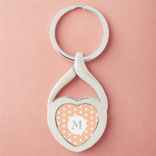 Peach Polkadot Monogram Key Ring