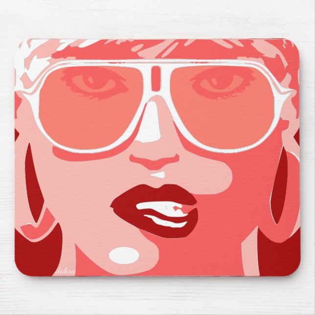 Peach Pop Art Pretty Woman Sunglasses Red Lips Mouse Mat (Front)